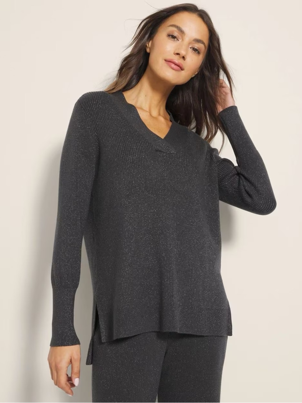 Soma V-Neck Knit Sweater - Charcoal Grey - M - Set Available